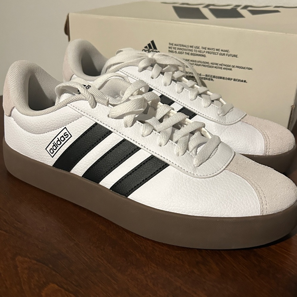 Men’s Size 8.5/ Women’s Size 10 Adidas VL Court 3.0 White and Black Sneakers